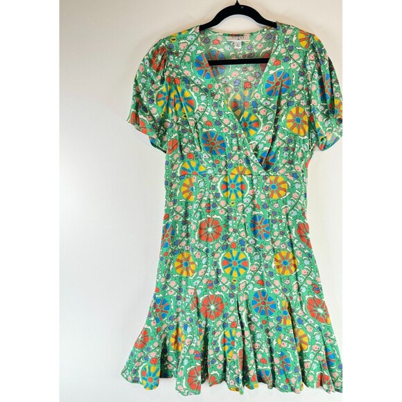 Rhode Womens Dress Green Zinnia Floral Mini Surplice V Neck A Line Boho Size 8 - Picture 5 of 8